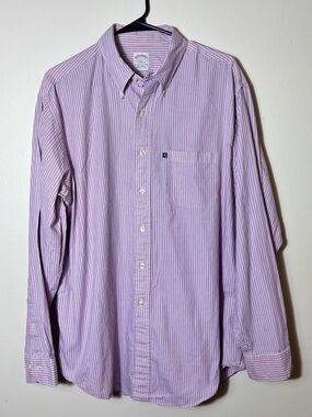Brooks Brothers Shirt Men L Pink/Blue 346 Stripe Oxford Button Down Preppy Style
